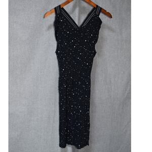 Cop.Copine Black Star Print Midi Dress Strappy Back Designer EU 38